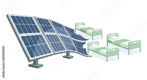 Solar Panels Powering Hospital Beds for Patient Care and Recovery, Generative AI.