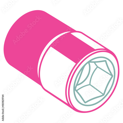 Pink socket wrench illustration graphic style with a hexagon shape for construction industry and mechanical repairs and handcrafts projects