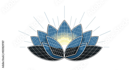 Solar Powered Lotus Flower Symbolizing Renewable Energy and Growth, Generative AI.