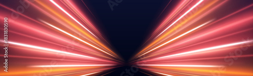 Dynamic red and orange light trails twist over a dark abstract landscape. The glowing streaks highlight acceleration and motion. Perfect for digital speed and urban night scenes. PNG