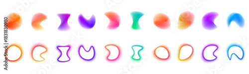 Abstract neon rings with wavy gradients float on dark backgrounds. Motion blur creates dynamic futuristic effect. Perfect for digital sci-fi visuals. PNG