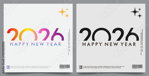 Versatile vector pack of modern 2026 New Year logotypes, featuring both bright colors and bold monochrome styles.