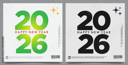 Versatile vector pack of modern 2026 New Year logotypes, featuring both bright colors and bold monochrome styles.