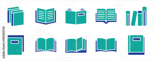 Book icon set. Simple flat vector collection for graphic design. Library, reading, learning, education, knowledge, study symbols. Editable stroke