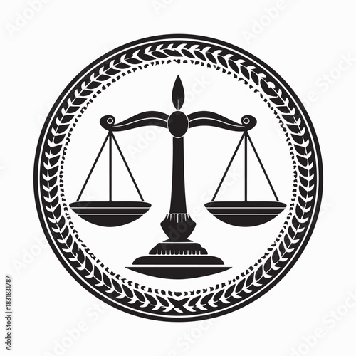 Scales of Justice Symbol. Black and white Scales of Justice Logo Vector