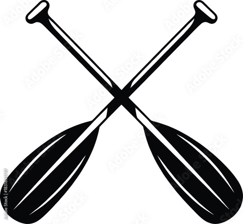 Crossed Paddles Icon – Black Kayak Oars Silhouette for Adventure, Boating, Outdoor Sports, Canoeing, Rafting, Camping and Travel Designs