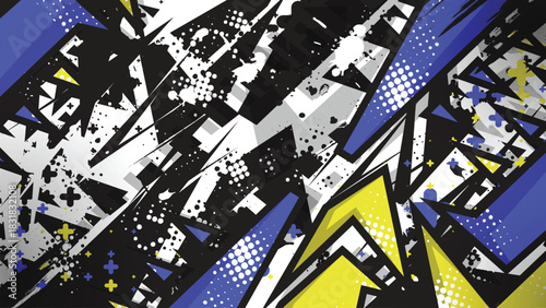 Abstract Geometric Racing Background Vector with Blue and Yellow Grunge Pattern