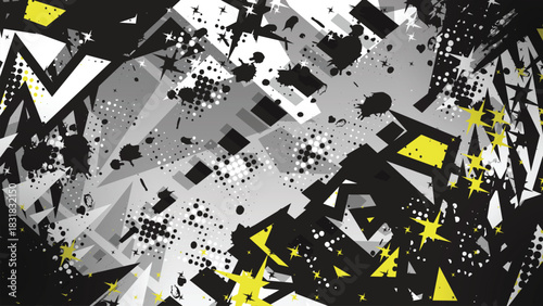 Abstract Geometric Grunge Racing Background with Yellow and Black Shapes