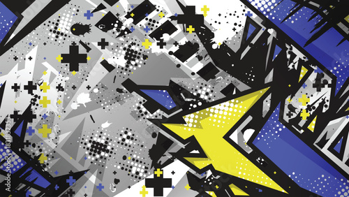 Abstract Geometric Racing Background with Grunge Tech and Cross Pattern Vector