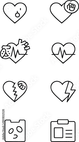 Heart Health Line Icons | Cardiology, Heartbeat, Broken Heart, Medical Vector Symbols