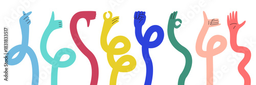 Flexible Hand Long Arm Cartoon Clipart. Abstract Comic Gesture Hands Icon with Funky Style. Vector Illustration