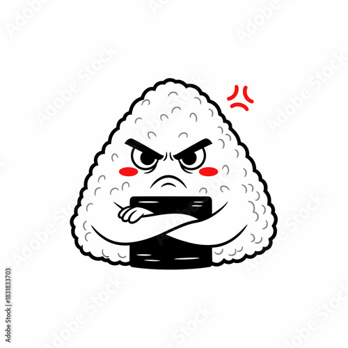 Angry Onigiri Character with Crossed Arms.