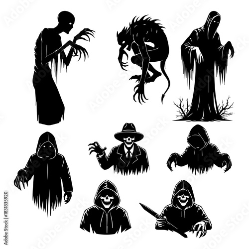 silhouette pack of creepy icons set