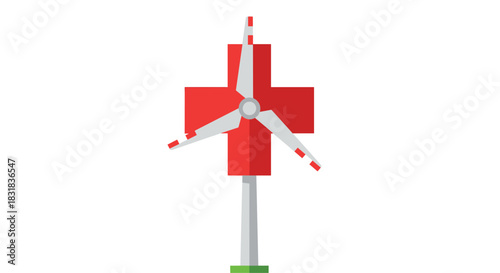 Wind Turbine with Swiss Cross Symbol for Renewable Energy, Generative AI.