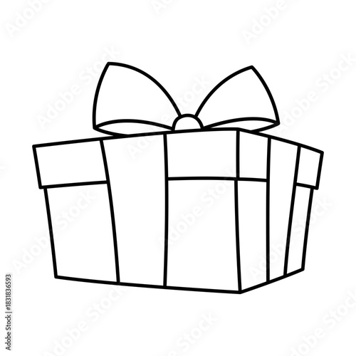 Illustration of gift box. Black line presents gift boxes for celebration, discounts or promotions.
