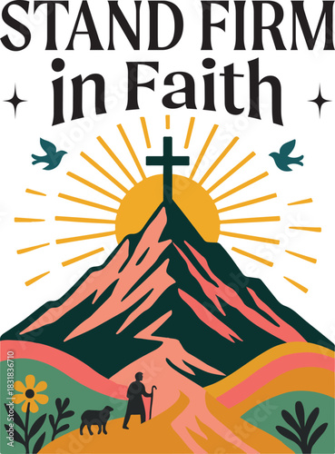 Stand Firm In Faith Shirt Design, Christian Retro Folk Art, Bible Verse Shirt, Scripture Quote T-shirt, Retro Vintage Faith Religious Illustration