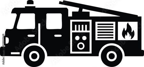Fire Truck Icon, 🔥 Fire Engine / Fire Truck Silhouette Icon, vector, illustration, silhouette.