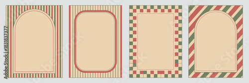 Christmas  borders frame set, featuring retro holiday card designs with red and green stripes, checkerboard patterns, and candy cane styles,