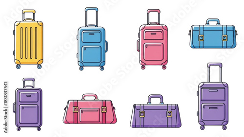 Vibrant collection of diverse travel luggage and stylish bags, perfect for embarking on new adventures and memorable journeys