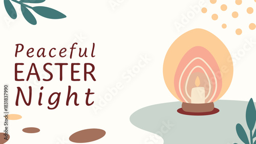Peaceful easter night with a warm glowing candle lantern and subtle botanical elements conveying a sense of calm and celebration