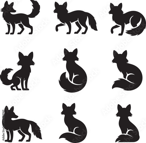 Collection of stylized fox silhouettes perfect for branding and design projects