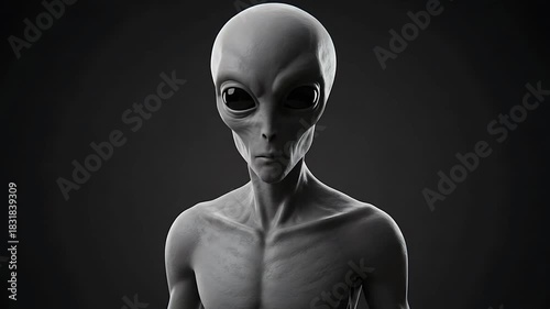 Captivating 3D Animation of a Grey Alien Character, Exploring Extraterrestrial Concepts and