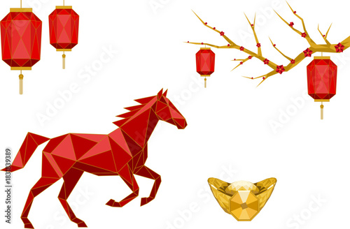 Geometric Chinese New Year Elements Set