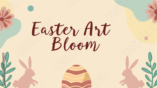 Whimsical easter art bloom featuring cute bunnies decorative eggs and floral elements in a soft pastel color palette perfect for spring celebrations and festive designs