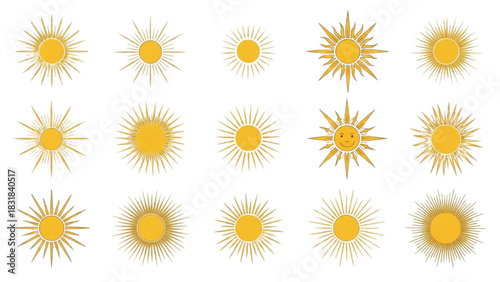 Set of 15 Unique Sun Illustrations, Happy and Energetic Designs