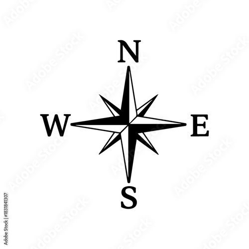 Elegant compass rose symbol points direction, navigation tool from vector design
