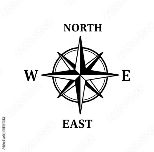 Elegant compass rose navigation icon indicating direction for maps and wayfinding