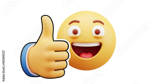 Bright yellow 3D emoji character cheerfully giving a thumbs-up for approval and success