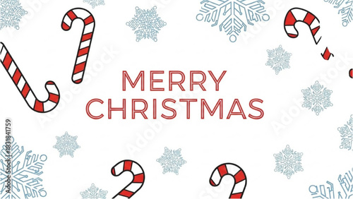 Festive Christmas Card with Candy Canes and Snowflakes Illustration