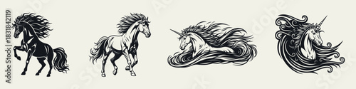 Majestic Unicorns Collection A Set of Enchanting Mythical Horse Illustrations