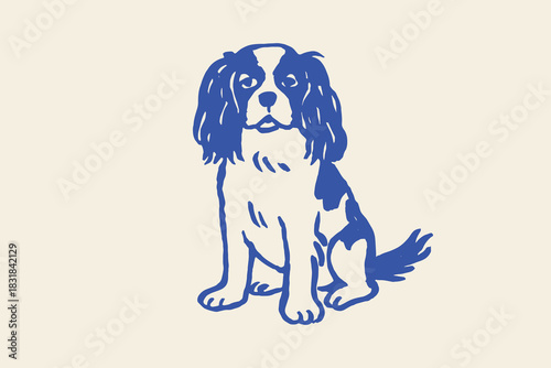 Cavalier spaniel sitting naive sketch dog vector illustration