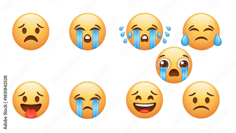 Fototapeta premium Collection of various emoji faces expressing different emotions and feelings