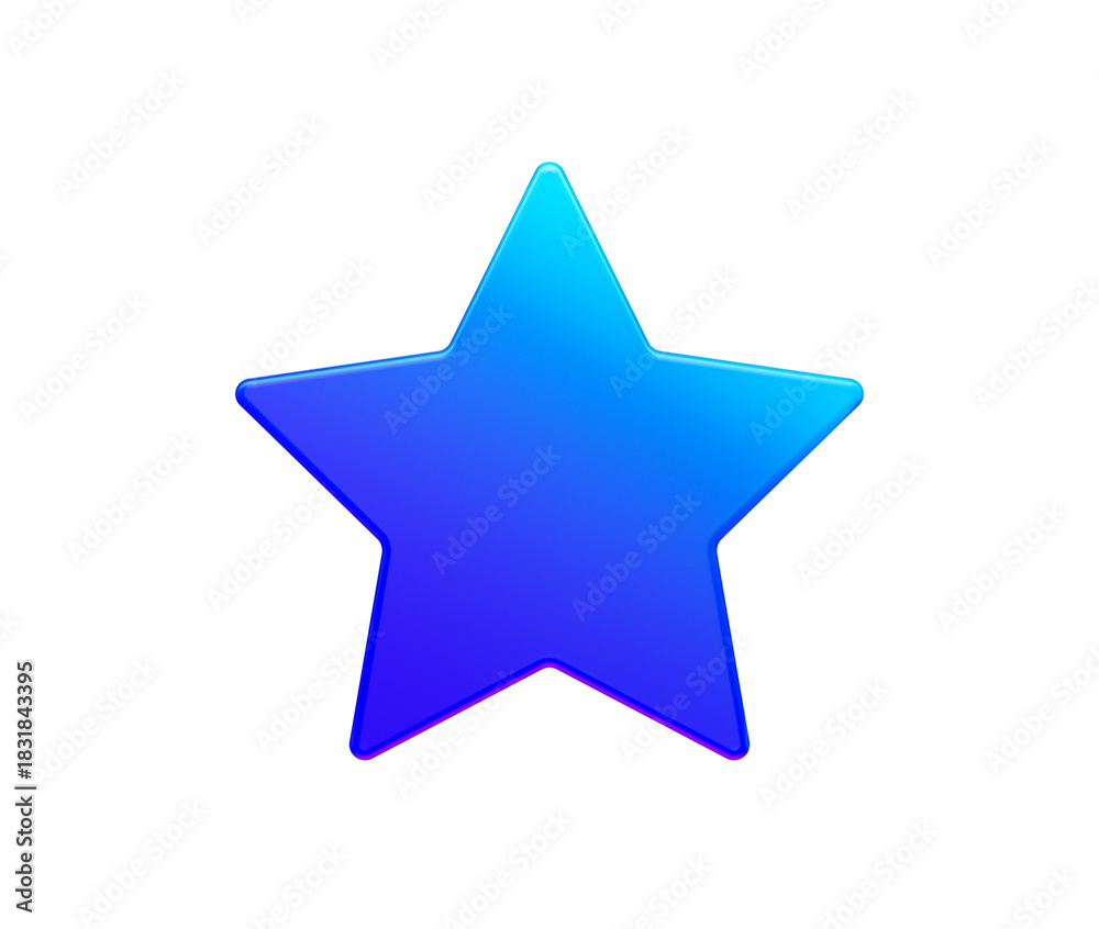 Obraz premium 3D Glossy blue star icon with gradient glow, ideal for ratings, favorites or rewards. 3D Illustration