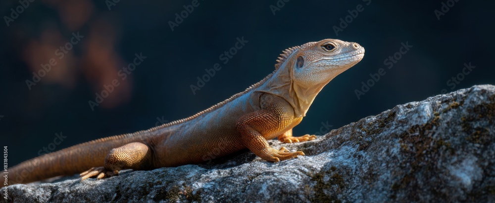 Obraz premium Iguana soaking up rays like a lizard-shaped solar panel on a sunny rock.