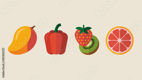 Vibrant flat design collection of fresh fruits and vegetables icons
