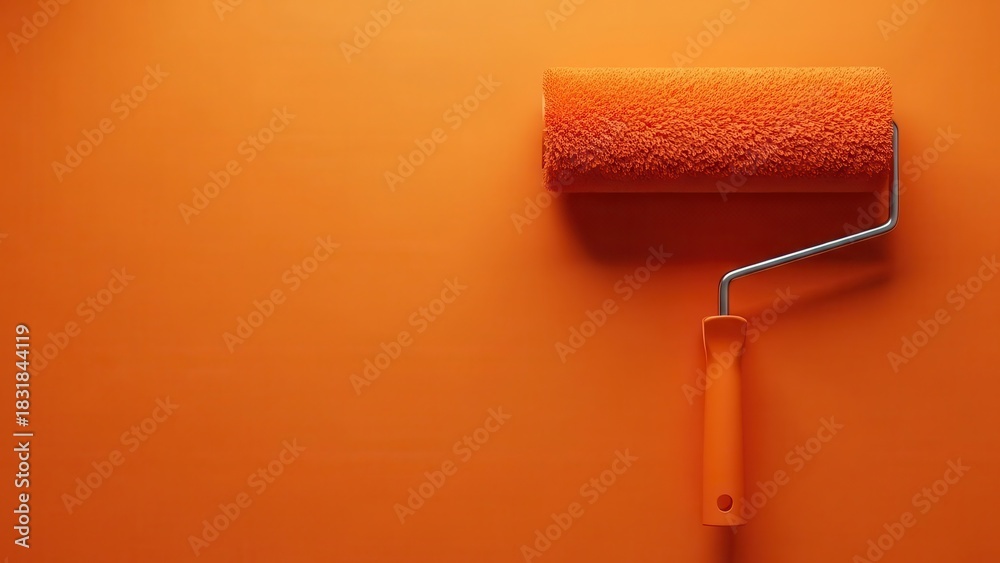 Obraz premium Paint roller applying vibrant orange color to a wall surface