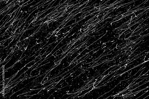 Snow flakes falling isolated. White snowflakes on black background. Snow pattern texture. Snowstorm backdrop. Snowfall overlay background. Winter ice effect. Vector illustration, EPS 10.