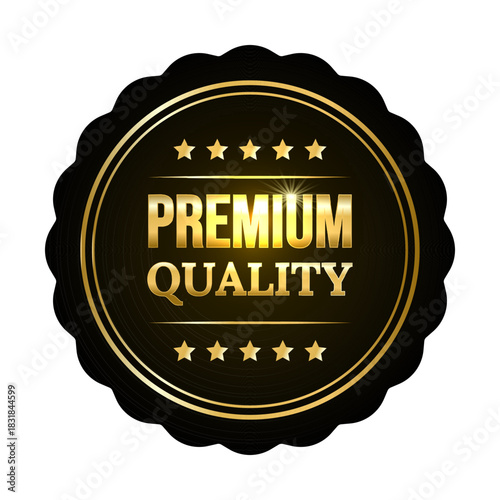 Premium Black Gold “Premium Quality” Badge with Stars. Luxury Guarantee Label
