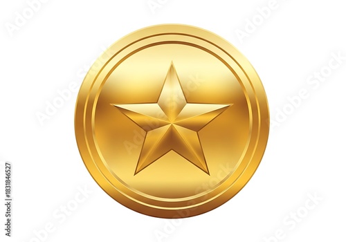 Shiny golden star coin award with metallic texture and embossed detail