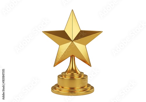 Golden star trophy award on white background isolated