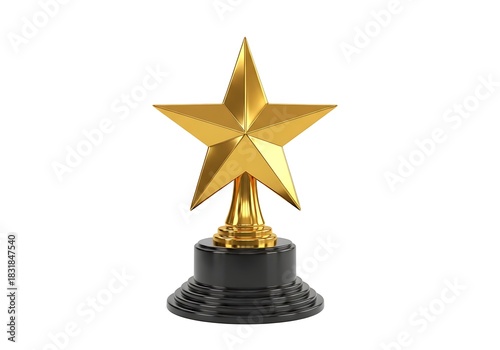Golden star trophy on isolated white background, symbol of achievement and success