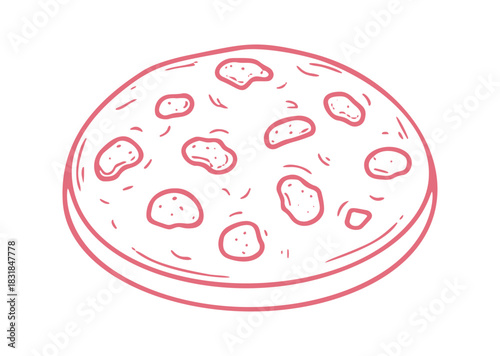 Vector artwork shows a sketch of a delicious pizza.
