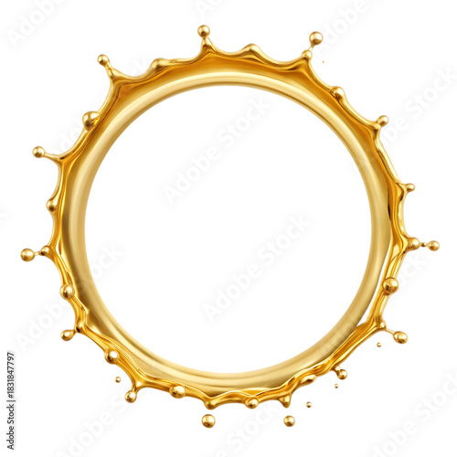 A golden circular frame with droplet protrusions and a clean white background for design use