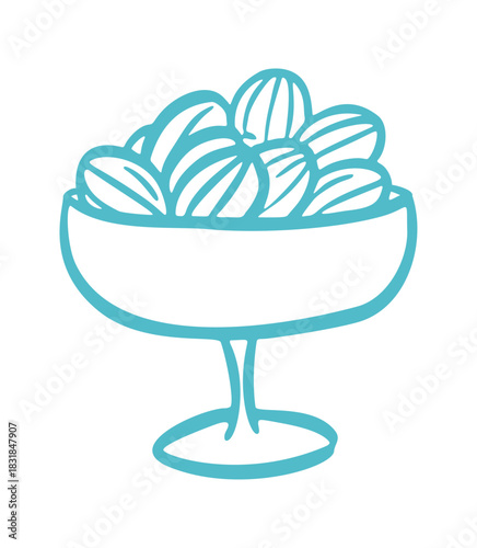 Hand-drawn figs in bowl. Mediterranean style, perfect for summer.