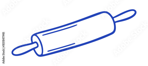 Rolling pin illustration with blue lines. It can be used for preparing different dishes in the Mediterranean, like pizza or pasta.