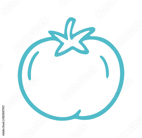 A minimalist style hand drawn line doodle of a fresh ripe tomato icon, perfect for menus or recipes.